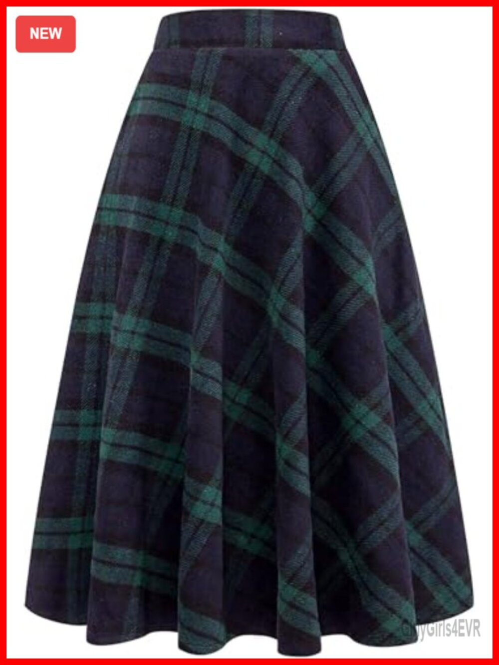 Women's Long Plaid High Waist A-Line Pleated Tartan Midi Skirt